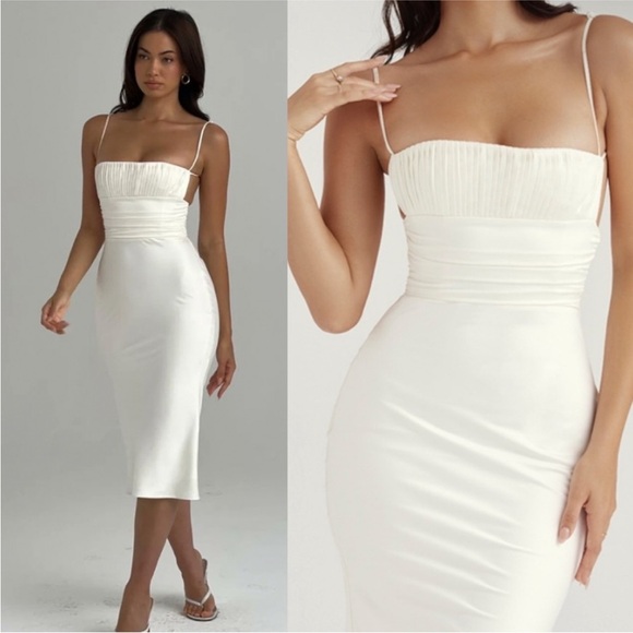House of CB Lois Ivory Satin Corset Midi Dress NWOT Size XS - Picture 1 of 15